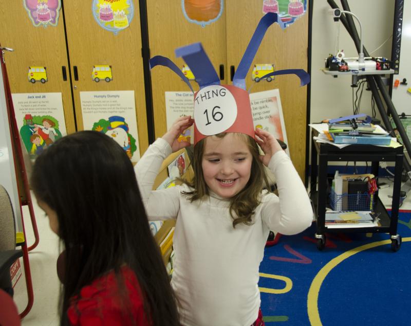 "Go Dog Go" is Kennedy Sussy's favorite Dr. Seuss book. Kennedy created a Thing hat in Marti Medeiros' kindergarten class. BY GEORGIA SPARLING